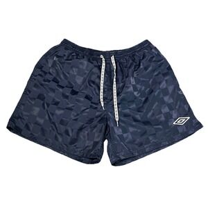 Vintage 90s Umbro Nylon Checkered Satin Shorts Blue Men's Size Large Soccer